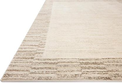 Loloi Chris Loves Julia Calvin Collection CLV-04 Ivory/Pebble 5'-3" x 7'-6" Area Rug Checkered Neutral Soft Living Room Bedroom Carpet