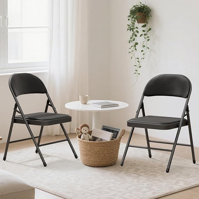 24 Pack Black Folding Chairs with Padded Cushion for Outside, Portable Stackable Commercial Metal Foldable Chairs with Steel Frame for Home Events Office Wedding Party, 350lbs Capacity