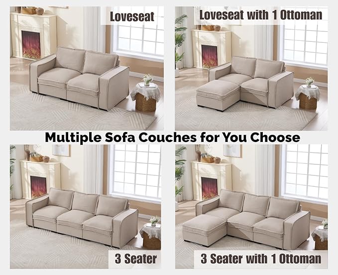 EALSON 119" Modular Sectional Sofa Comfy Cloud Couch with Ottoman Modern Convertible L Shape Couches with Wooden Legs Linen Deep Seat Couch 4-Seater Sofa with Ottoman for Living Room/Apartment,Oatmeal