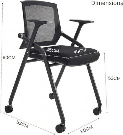 30 Pack Stackable Conference Room Chairs with Paddle Folding Office Chair Foldable Desk Chair Mesh Back and Arms for Conference Meeting Guest Reception Home Office Training Room Chair Black