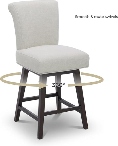 CHITA 26 Inch Counter Height Swivel Bar Stools Set of 4, FSC Certified Modern Upholstered Swivel Barstool Chairs with Back, Fabric in Linen
