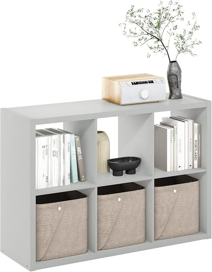 Furinno CUBICLE Book Shelf, 6-Cube Thick Frame Bookshelf, Horizontally & Vertically Reversible Bookcase with Open Back, 14.6 x 43.8 x 30, for Living Room, Bedroom, Home Office, Light Grey