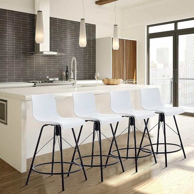 annjoe Swivel Bar Stools Metal Counter Height Stools Plastic Seat Chairs Set of 4 for Indoor Outdoor Home Kitchen Business (30" White)