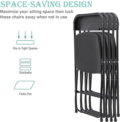 10 Pack Plastic Folding Chairs, Portable Stackable Commercial Seat Folding Chairs with Steel Frame 350lbs for Home Office Outdoor Indoor Office Wedding Party Events, Black