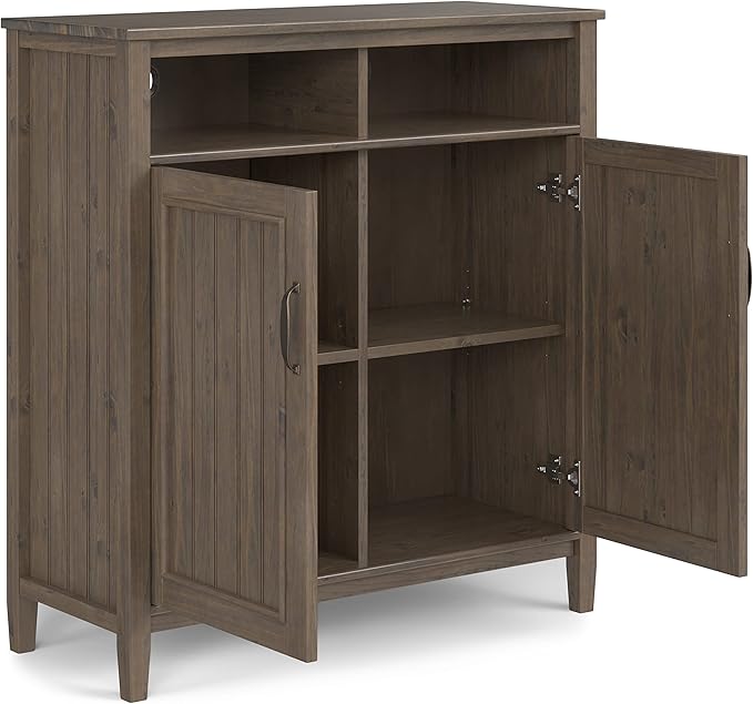 SIMPLIHOME Lev SOLID WOOD 39 Inch Wide Contemporary Medium Storage Cabinet in Smoky Brown, For the Living Room, Entryway and Family Room