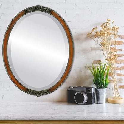 OVALCREST Oval Beveled Wall Mirror for Home Decor - Athena Style - Walnut - 21" x 17" Outside Dimensions