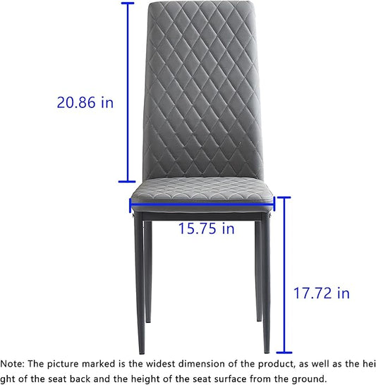 JT Modern Minimalist Dining Chair Fireproof Leather Sprayed Metal Pipe Diamond Grid Pattern Restaurant Home Conference Chair Set of 4 Or 6 (4, Light Gray)