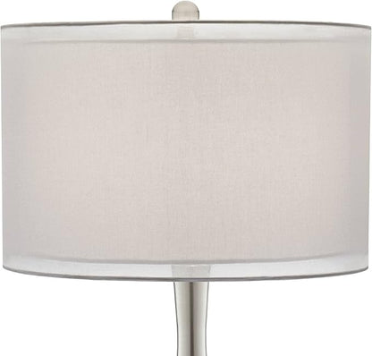 Possini Euro Design Swift Modern Table Lamp 32" Tall with USB Dimmer Round Riser Mercury Glass Chrome Neck Double Drum Shade for Bedroom Living Room House Bedside Nightstand Office Entryway Family