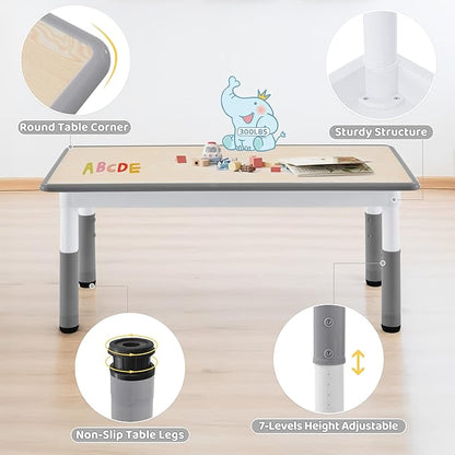 Toddler Table, 7 Level Height Adjustable Kids Play Furniture for Ages 3-8, Rectangular Plastic, 23.6" W x47.2 L, Multi-Activity Desk with Graffiti Desktop for Home & Daycare