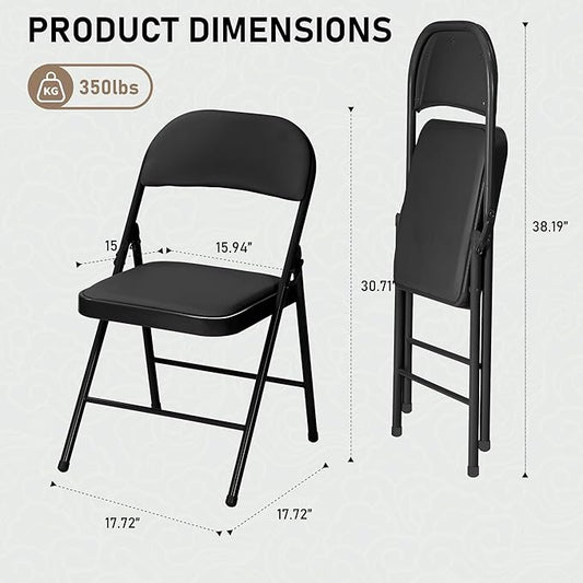 SEALAMB 10 Pack Black Folding Chairs with Padded Seats & Cushion, Durable Metal Foldable Chairs for Wedding Party, Commercial Chairs for Office School Church Events, 330lb Capacity (Black-PU, 10 Pack)