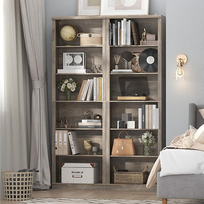 75" Tall Bookshelf & Bookcase Set of 2, 6-Tier Adjustable Storage Shelves, Book Shelf with Anti-Tipping Device, Floor Standing Modern Display Rack for Living Room, Bedroom, Office, Grey