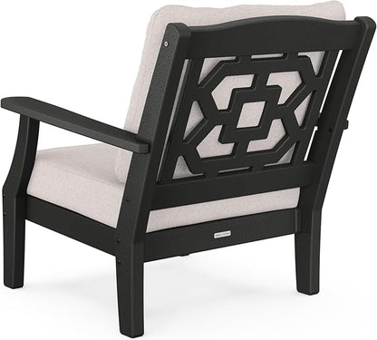Martha Stewart by POLYWOOD® Chinoiserie Deep Seating Chair in Black/Dune Burlap