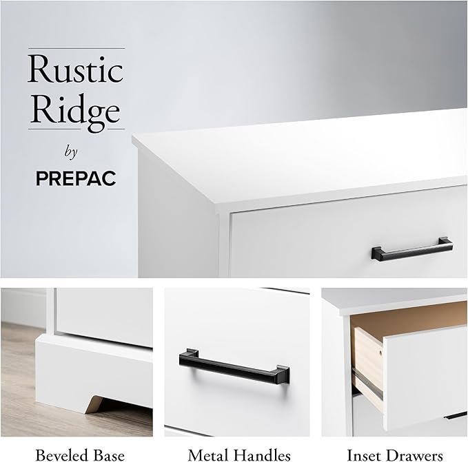 Prepac Rustic Ridge Farmhouse Dresser, White Dresser for Bedroom, Chest of Drawers with 5 Drawers 18.5" D x 27.5" W x 43.5" H, WBDR-1605-1