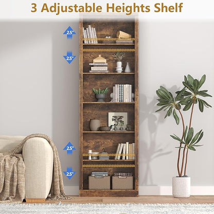 75" Tall Bookshelf & Bookcase Set of 2, 6-Tier Adjustable Storage Shelves, Book Shelf with Anti-Tipping Device, Floor Standing Modern Display Rack for Living Room, Bedroom, Office, Brown