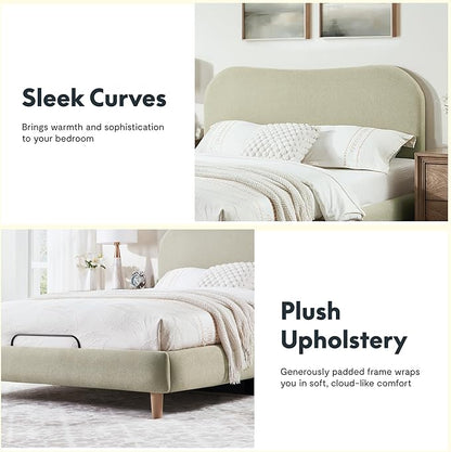 FLEXISPOT Queen All-in-One Adjustable Bed with Linen Upholstered Bed Frame, Soft Cloud Bed with Head & Foot Incline, Adjustable Headboard, Thick Foam Padding, 10-Year Warranty, Easy Assembly, Sage