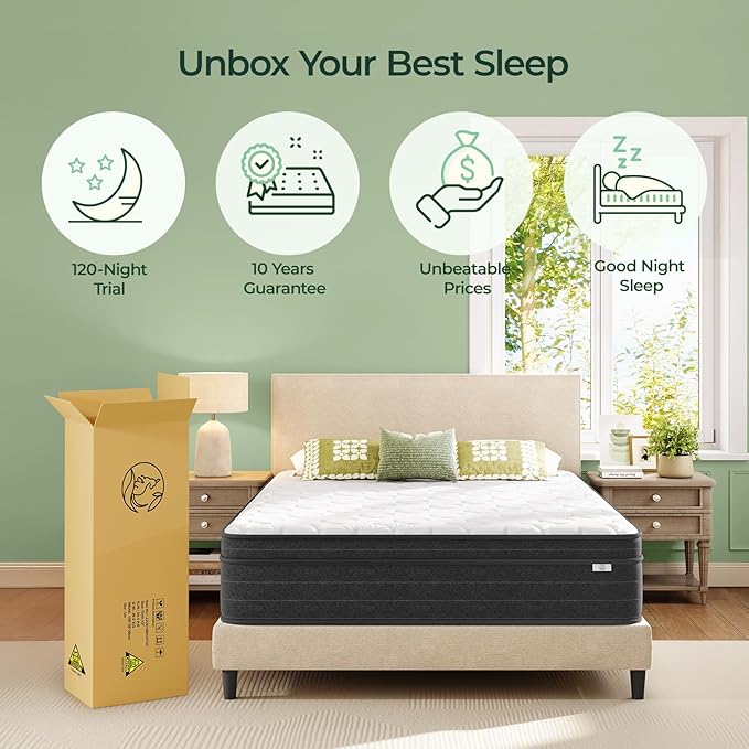 koorlian Full Size Mattress 12 Inch, Hybrid Full Mattress in a Box, Full Bed Mattress with Individual Pocket Springs and Pressure-Relieving Memory Foam, Breathable, Medium Firm Mattress 75"x54"x12"