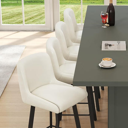 Swivel Bar Stools, 26''H Upholstered Barstools with Backs, Modern Counter Height Bar Stool Chairs for Kitchen Island, Metal Legs (Beige- Faux Leather, Set of 3-26" H)