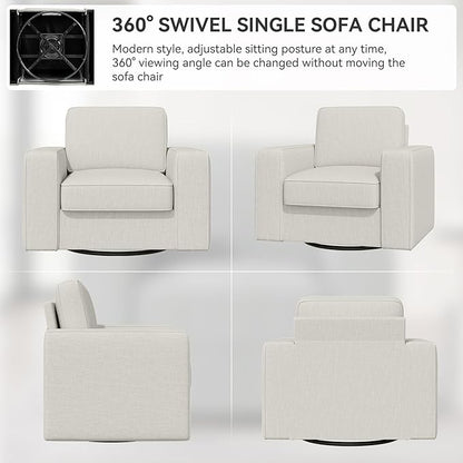 360 Degree Rotation Swivel Accent Sofa Chairs Set of 2, 36'' Width Oversized Armchairs Linen Living Room,Reading-Khaki