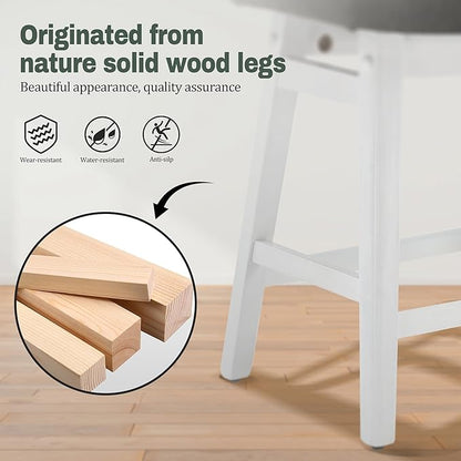 Counter Height Bar Stools Set of 3 for Kitchen Counter Farmhouse Modern Barstools with Faux Leather Upholstered Backless Seat and Solid Wood Legs 24 inch Bar Chairs, Grey + White