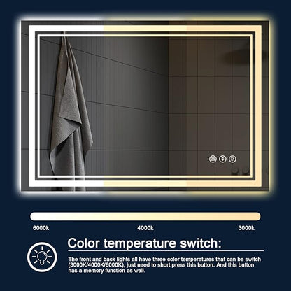 48 x 40 Inch LED Bathroom Mirror with Lights, Backlit and Front Lighted Bathroom Mirrors for Wall, Anti-Fog Dimmable Memory Shatterproof LED Vanity Mirror for Bathroom