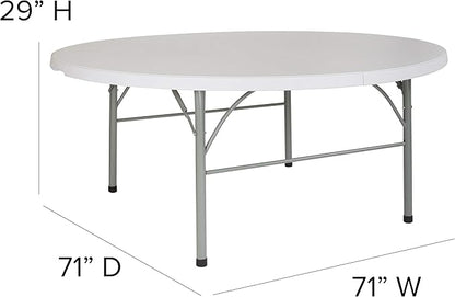 Flash Furniture Stonewall 6' Round Plastic Folding Event Table with Carrying Handle, Bi-Fold Banquet Table for Indoor/Outdoor Events, White