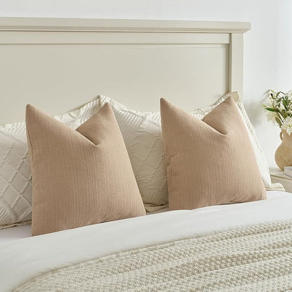 FUTEI Khaki Decorative Throw Pillow Covers 12x20 Inch Set of 2,Soft Cozy Wheat Ear Striped Patterns Lumbar Pillow Cases,Modern Home Decor for Couch Bed Living Room