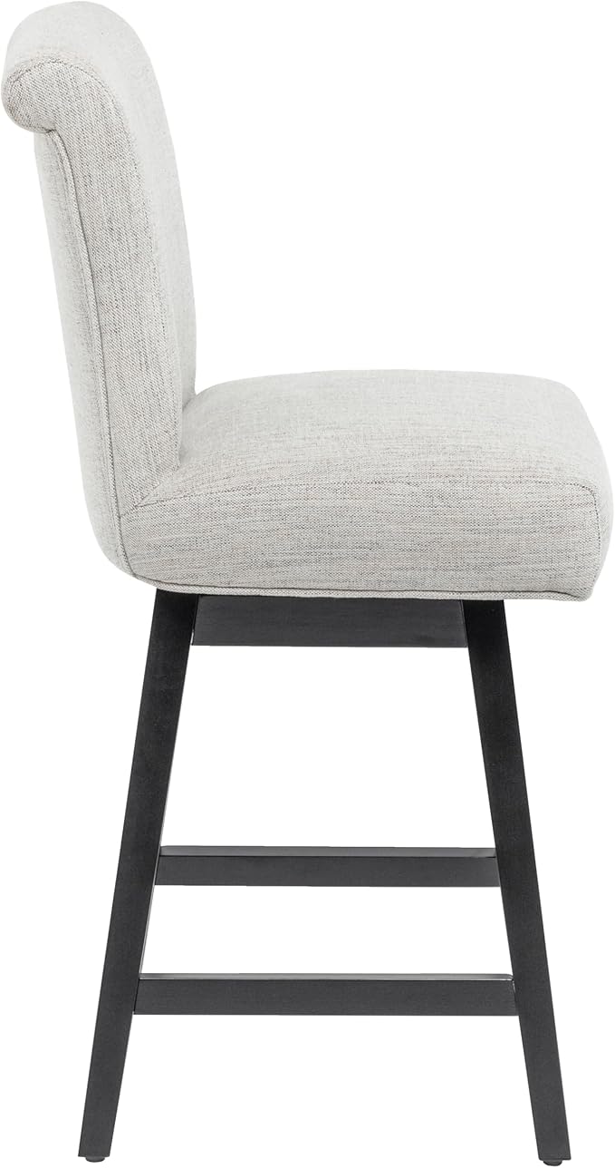 Bar Stools Set of 2, 26 Inch Upholstered Barstools with 15.7" High Back and Footrest, Swivel Counter Height Barstools for Kitchen Island Home Bar Performance Fabric Ivory White