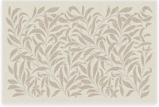 RUGGABLE x Morris & Co Machine Washable Area Rug – Pure Willow Boughs Natural 2x3, Stain-Resistant, Non-Slip – Small Rugs for Living Room, Bedroom, Hallway, Entryway & Bathroom–with Cushioned Pad