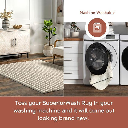 nuLOOM 2'6" x 10' Cozy Plush Area Rug, Machine Washable, Non-Slip, Soft Fluffy Shag Carpet for Living Room Bedroom Kids Room Nursery Home Decor, Kai Beige
