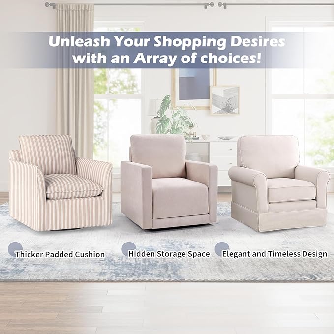 INZOY Swivel Accent Chair, Comfy 360° Swivel Chair with Hidden Storage, Upholstered Chenille Square Chair for Living Room Bedroom Small Spaces, Fully Assembled, Beige