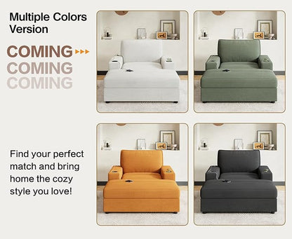 Christopher Knight Home Zoe Oversized Chaise Lounge Chair Indoor with Cup Holders & USB Charging Port, Corduroy Upholstered Sofa Bed + Ottoman with Storage, Comfy Deep Seat Sleeper Sofa Chair, Green