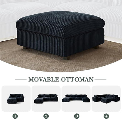 Modular Sectional Sofa, Convertible U Shaped Sofa with Chaise Ottoman, Deep Seat Cloud Sectional Couch, 6 Seat Comfy Modular Couch for Living Room, Office, Apartment, Black