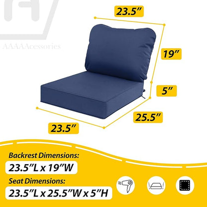 AAAAAcessories Outdoor Deep Seat Cushions, Waterproof, Fade-Resistant Patio Furniture Replacement Cushions, 23.5" x 25.5" x 5" + 23.5" x 19", Set of 4, Navy Blue