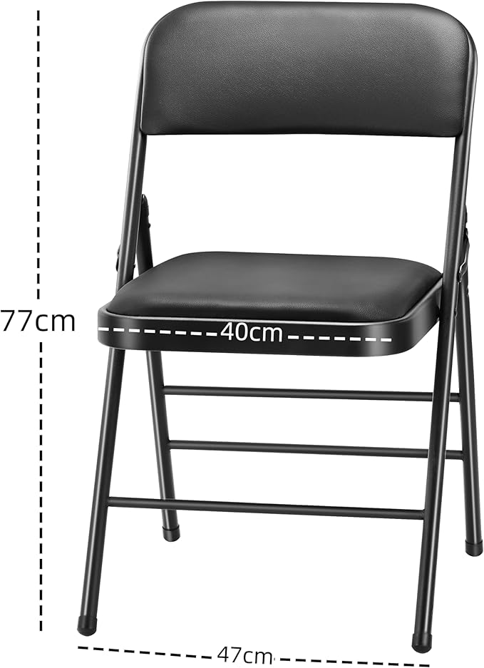 cyclone sound 2 Pack Folding Chairs with PU Padded Cushion and Back, Commercial Grade Metal Chairs with Comfortable PU Leather Cushion for Home and Office, for Indoor and Outdoor Events (2, Black-PU)