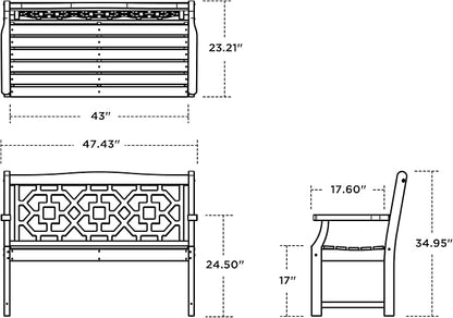 Martha Stewart by POLYWOOD® Chinoiserie 48” Garden Bench in Slate Grey