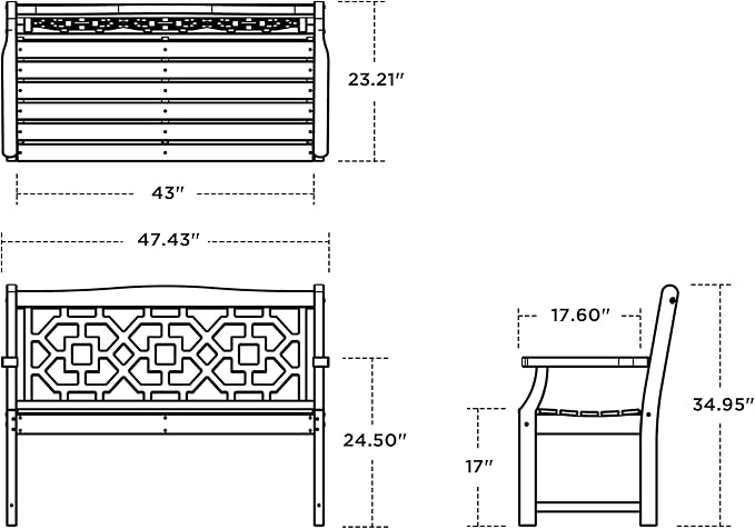 Martha Stewart by POLYWOOD Chinoiserie 48" Outdoor Bench for Patio, Porch & Backyard, Black - Durable All-Weather HDPE Garden Seat with Back Support - Classic 2 Person Seating, Made in The USA