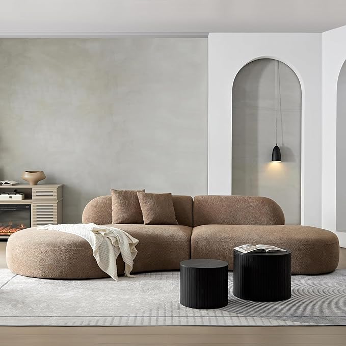 135.4" Curved Sofa Couch Modern Oversized 6-Seat Round Boucle Sectional Sofa Couch with Chaise & Pillows for Living Room Apartment Furniture,No Assembly Needed (Camel-Left-Facing)
