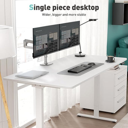 One-Piece Electric Standing Desk, 48 x 24 Inch Adjustable Height Sit to Stand Up Desk for Home Office, Work & Study, Black Frame & White Desktop (2 Packages)
