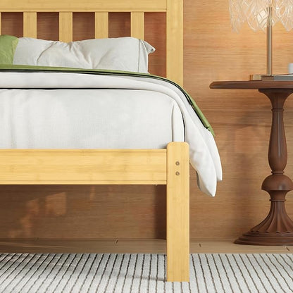 Askeld Wood Full Bed Frame with Headboard, 14 Inch High Solid Bamboo Platform Bed No Box Spring Needed, Mid-Century Heavy Duty Bedframe, Easy Assembly, Noise Free