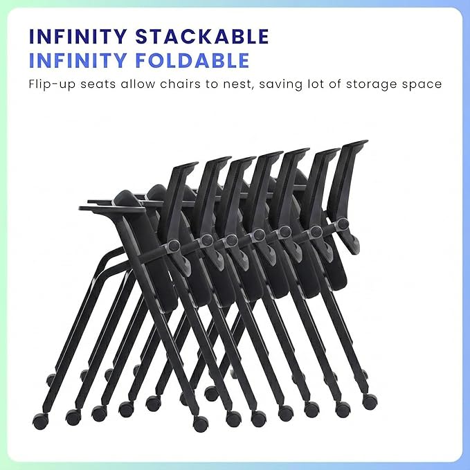 8 Pack Stackable Conference Room Chairs with Paddle Folding Office Chair Foldable Desk Chair Mesh Back and Arms for Conference Meeting Guest Reception Home Office Training Room Chair Black