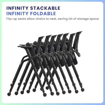 16 Pack Stackable Conference Room Chairs with Paddle Folding Office Chair Foldable Desk Chair Mesh Back and Arms for Conference Meeting Guest Reception Home Office Training Room Chair Black