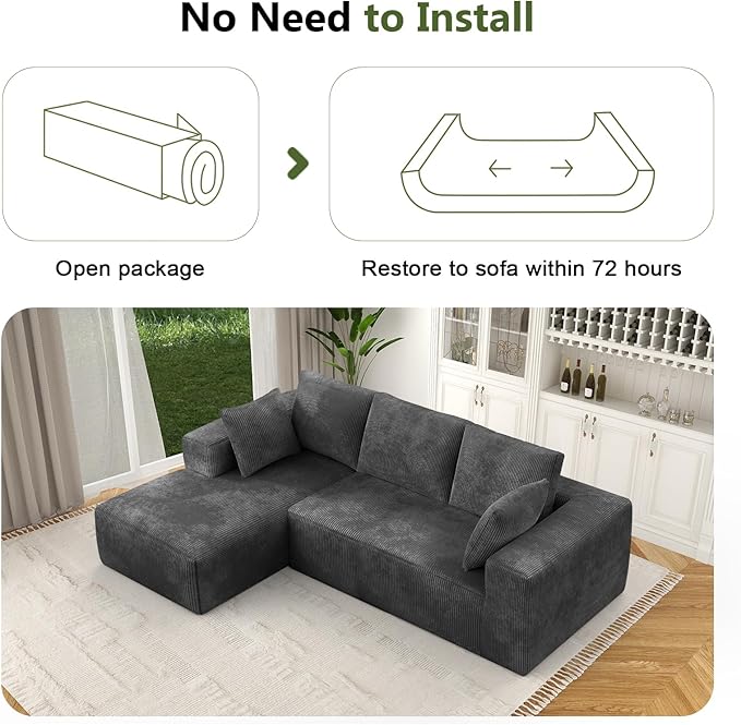 108” Cloud Sectional Couch, Modular Sectional Sofa with Deep Seat, Corduroy Boneless Couches with Chaise for Living Room Bedroom, No Assembly Required