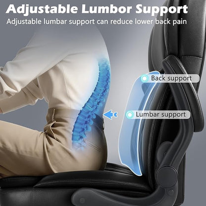 400lbs Executive Office Chair with Flip up Arm,Ergonomic Big and Tall Computer Desk Chairs,Breathable PU Leather Chair with Adjustable Lumbar Support,High Back Ofiice Chair with Pocket Spring Cushion