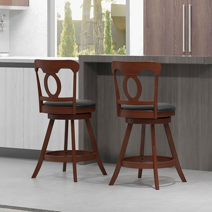 COSTWAY Bar Stools Set of 2, 24 Inch Swivel Counter Height Chairs with Ergonomic Back & Footrest, Vintage Wooden Barstool Set for Kitchen Island, Pub, Bistro, Café, Espresso (2, 24 Inch)
