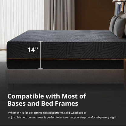 EGOHOME 14 Inch King Size Memory Foam Mattress for Back Pain, Cooling Copper Gel Bed in a Box, Foam Made in USA, CertiPUR-US Certified, Therapeutic Medium Firm, 76x80x14 Black