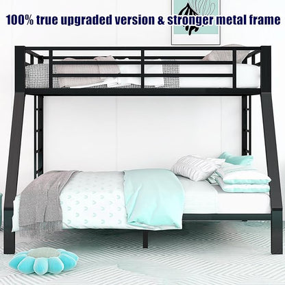 Latest Upgrade & Stronger Steel Twin XL Over Queen Bunk Bed, Heavy Duty Thickened More Rust-Proof Metal Bunk Queen Bed with Enhanced Legs & Slats (Easier Assembly)