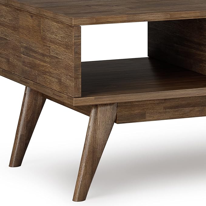 SIMPLIHOME Clarkson Lift Top Coffee Table - 48 inch Wide Solid Acacia Wood Mid-Century Cocktail Table in Rustic Natural Aged Brown, Stylish Living Room Table with Storage Compartment and Open Shelf