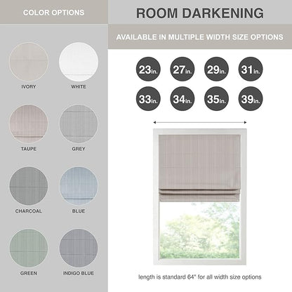 Madison Park Galen Cordless Roman Shade, 27"W x 64"H, Sheen Taupe – Room Darkening, Thermal Insulated, Energy Efficient Window Blind with Subtle Sheen Basketweave Fabric for Privacy