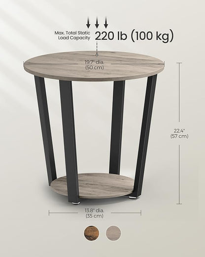 VASAGLE Round Side End Table, 2-Tier Accent Bedside Table with Storage Shelf, Easy Assembly, Nightstand for Small Spaces, Living Room, Bedroom, Heather Greige and Ink Black ULET057B02