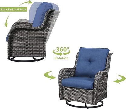 HUMMUH Patio Furniture with Fire Pit 4-Piece Wicker Outdoor Sectional Couch with Swivel Rocking Chairs, Propane Fire Pit Conversation Set for Garden, Backyard, Deck